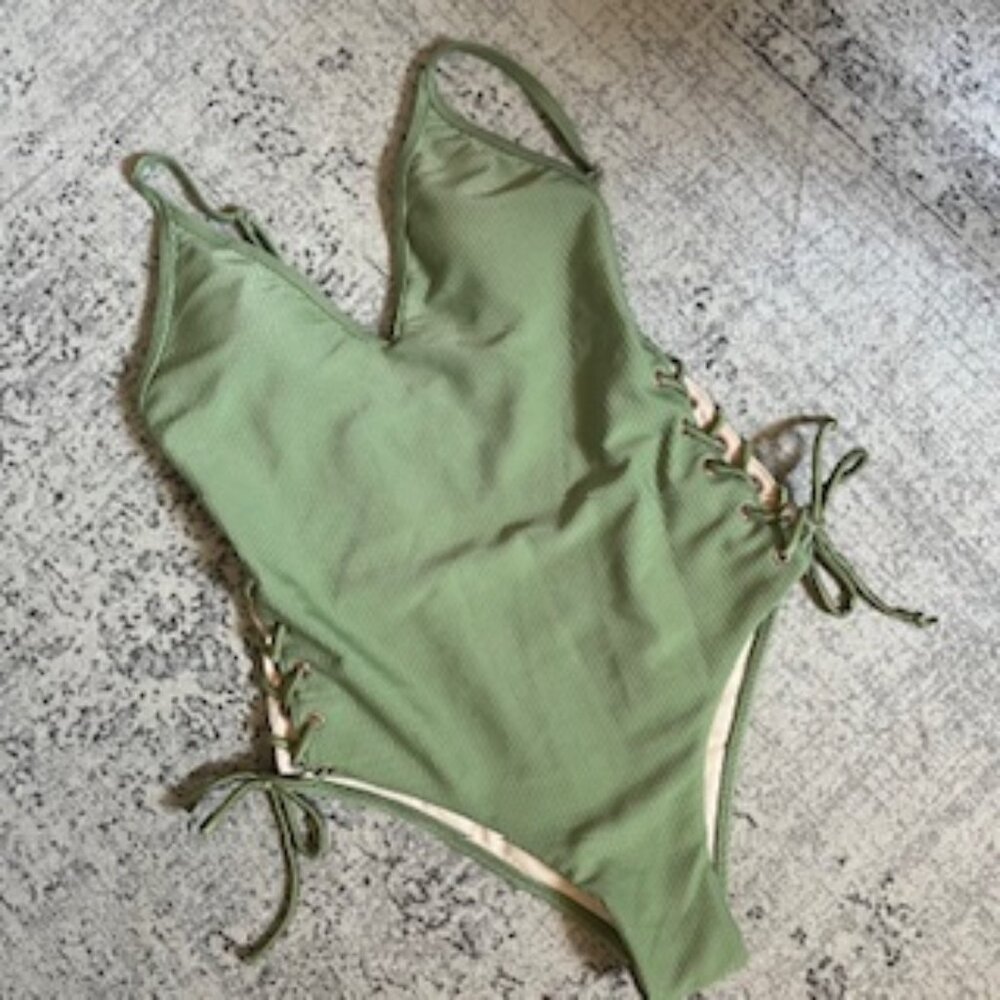 NWOT L.A. Hearts/Pacsun One-Piece Swimsuit Tie Up Side Olive Green Women's S